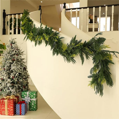 Norfolk Pine Garland Artificial Real Touch Green Thick Cedar Cypress Spruce 6FT Greenery Christmas Decor for Mantle Fireplace Wall Table Railings Indoor Outdoor Xmas Decorations