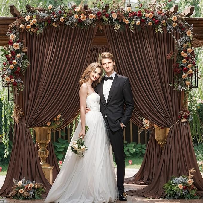 10x10 Brown Backdrop Curtain for Parties Wedding Wrinkle Free Brown Photo Curtains Backdrop Drapes Fabric Decoration for Birthday Party Baby Shower 5ft x 10ft,2 Panels