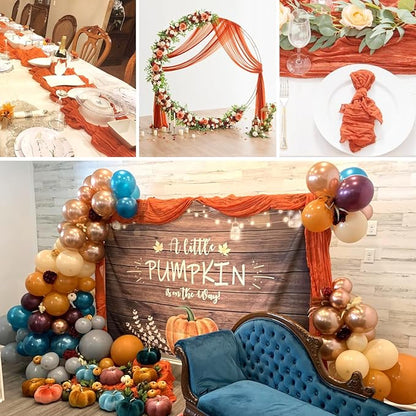 10 Packs Orange Fall Thanksgiving Table Runner Cheesecloth 35x120 Inches Burnt Orange Cheese Cloth Table Runner Sheer Boho Rustic Gauze Table Cloth for Wedding Party Baby Shower Decor