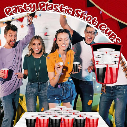 KesaPlan 100 PCS 12 OZ Plastic Cups, Happy New Year Party Cups Black and Red Cups Disposable Drinking Cup Bulk For Christmas Graduation Wedding Birthday Halloween Family Gathering Festive Celebrations
