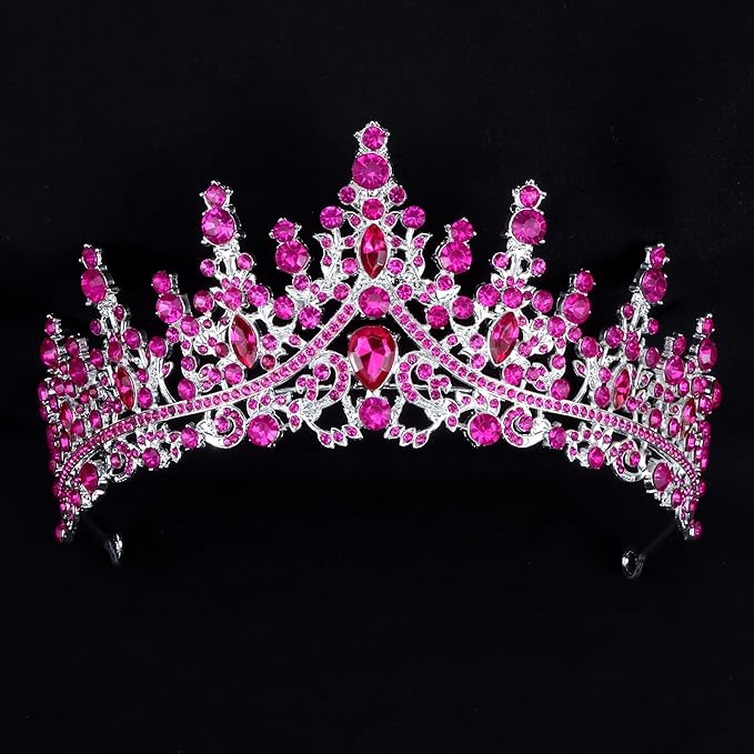 COCIDE Hot Pink Crowns for Women Hot Pink Tiaras for Women Costume Halloween Girls Hair Accessories Royal Crystal Headbands Cosplay Princess Birthday Pageant Bride Headpieces