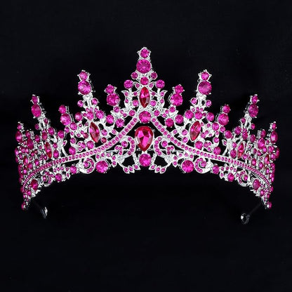 COCIDE Hot Pink Crowns for Women Hot Pink Tiaras for Women Costume Halloween Girls Hair Accessories Royal Crystal Headbands Cosplay Princess Birthday Pageant Bride Headpieces