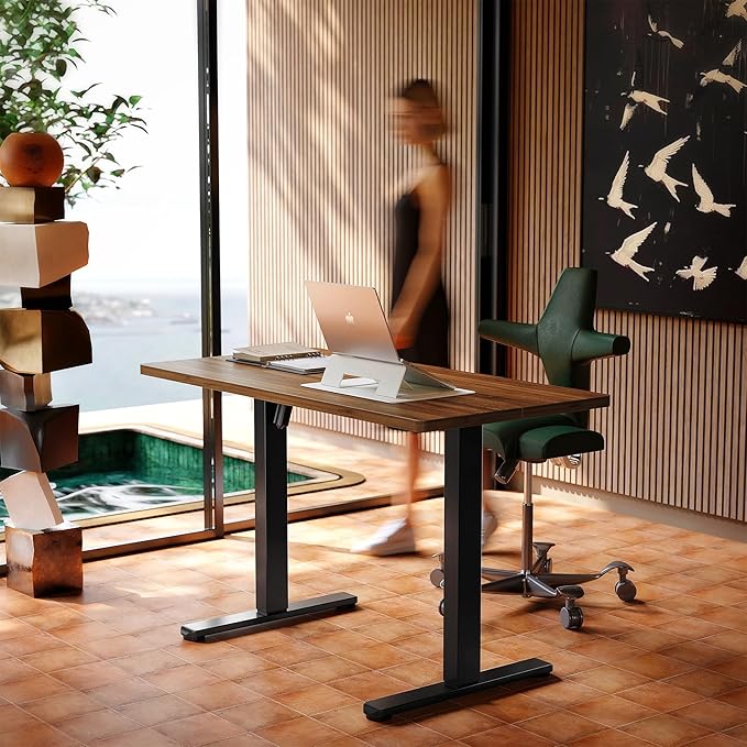 HUANUO Electric Standing Desk Adjustable Height, 4 Memory Height Settings, 40" x 24" Sit Stand Up Desk for Home Office & Computer Workstation, with Headphone Hook, Cable Manager, Walnut