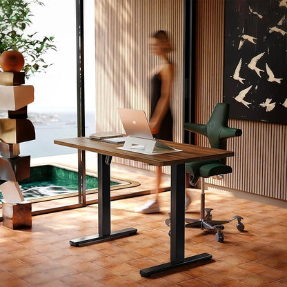 HUANUO Electric Standing Desk Adjustable Height, 4 Memory Height Settings, 40" x 24" Sit Stand Up Desk for Home Office & Computer Workstation, with Headphone Hook, Cable Manager, Walnut