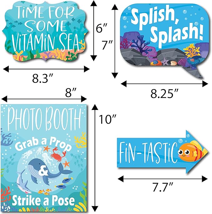 Under The Sea Photo Booth Props - 41-pc Photobooth Kit with 8 x 10-Inch Sign, 60 Adhesive Pads, 45 Sticks - Under The Sea Decorations - Under The Sea Party Decorations