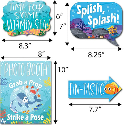 Under The Sea Photo Booth Props - 41-pc Photobooth Kit with 8 x 10-Inch Sign, 60 Adhesive Pads, 45 Sticks - Under The Sea Decorations - Under The Sea Party Decorations