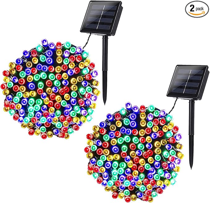 Joomer Solar Christmas Lights, 2 Pack Total 144 FT 400 LED 8 Modes Waterproof Solar String Lights Outdoor Auto ON/Off for Patio, Tree, Garden, Christmas Decorations (Multicolor)