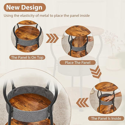 Small Round Side Table with Storage Bag, 3-Tier Accent Round End Table with Storage Shelves for Living Room, 21.6" H Vintage Small Corner Table for Smalls Spaces (D - 15.8 in Rustic Brown)