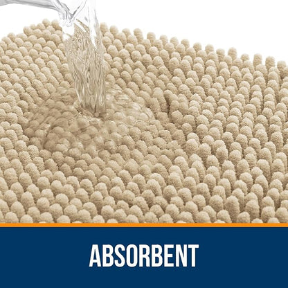 OLANLY Toilet Rugs U-Shaped 20x20, Extra Soft Absorbent Chenille Contour Bathroom Rugs for Toilet, Dry Quickly, Machine Washable, Non-Slip Bath Mat, Beige