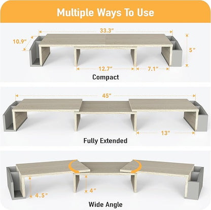 Simple Houseware Desk Dual Monitor Stand Riser with Drawer, Maple