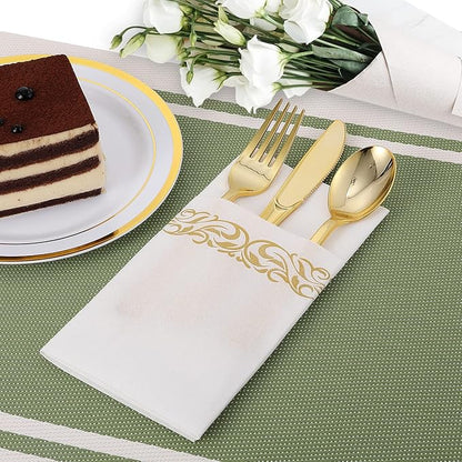 FOCUSLINE 200 Linen Feel Disposable Bathroom Napkins, Soft and Absorbent Paper Guest Towels, Cloth-Like Paper Hand Towels Decorative Napkins for Parties, Weddings, Dinners or Events, Gold, 12" x 17"