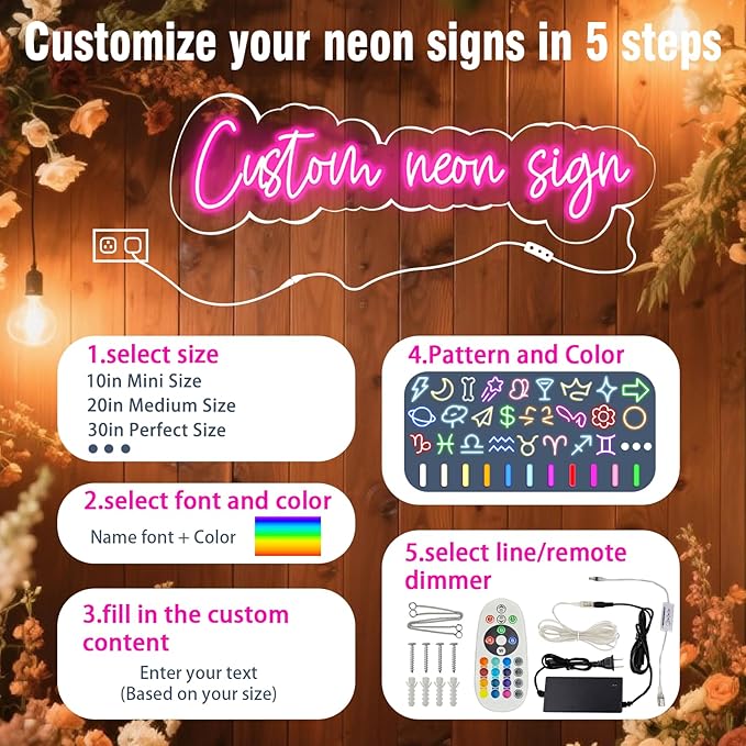 Custom Neon Signs, LED Neon Sign Customizable for Wedding Room Wall Decor, Personalized Neon Name Sign for Girl Boy, Personalized Birthday Party Wedding Christmas Decoration Bar Shop Name Gift