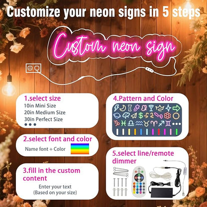 Custom Neon Signs, LED Neon Sign Customizable for Wedding Room Wall Decor, Personalized Neon Name Sign for Girl Boy, Personalized Birthday Party Wedding Christmas Decoration Bar Shop Name Gift