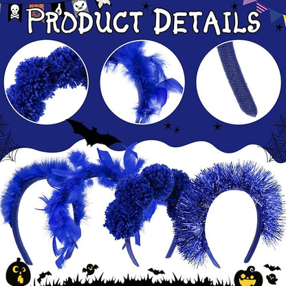 12 Pcs Christmas Fuzzy Pom Pom Headbands Fluffy Yarn Feather Tinsel Spirit Party Headwear for Birthday Festival