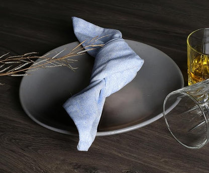 Native Fab Chambray Cloth Napkin Set of 4, 100% Cotton, Washable, Reusable Dinner Cloth Napkin 17x17 inches, Table Decor Napkins for Dinner, Events, Sky Blue