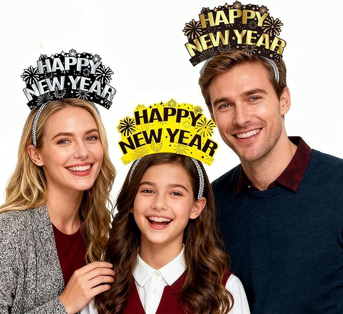 KKBES 12 Pieces Happy New Year Headbands, New Years Eve Party Hats, 2026 New Years Eve Party Supplies