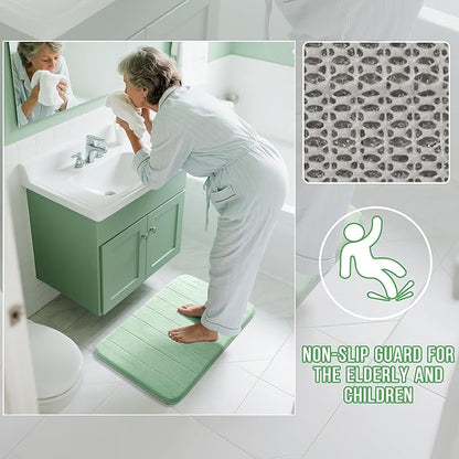 Yimobra Long Bath Mat 44"x24", Super Soft Quick Dry Memory Foam Bathroom Rug, Water Absorbent, Non Slip Backing Machine Washable for Tub Shower, Thick Comfort Support, Pale Green