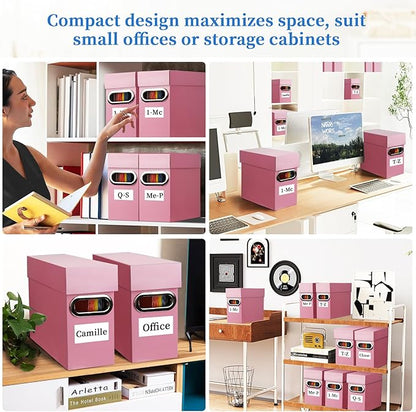 File Organizer Box with Lid & Handle, Heavy Duty Hanging File Folder Storage Boxes for Letter Size, Portable Filing Organizer for Office, Home, Classroom, Pink 4 Pack