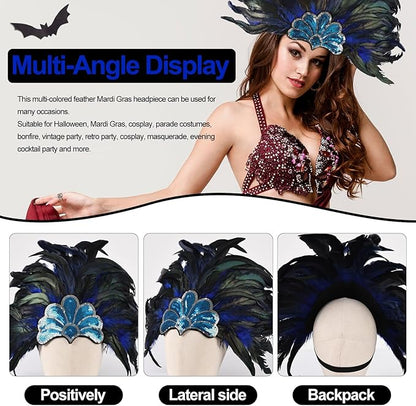 Women's Carnival Feather Headpieces Sequin Headdress for Wedding Masquerade Party Cosplay Feather Headbands