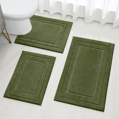 HOMEIDEAS Bathroom Rugs Sets 3 Piece, Super Soft and Absorbent Non Slip Microfiber Toilet Bath Mat with U-Shaped (Sage Green)