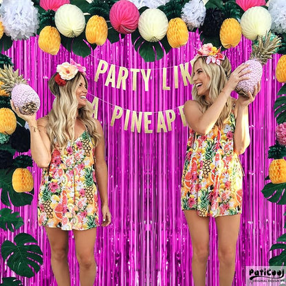 Thicken Hot Pink Streamers 4 Pack 3.2x8.2 FT, Pink Birthday Decrorations Tinsel Backdrop Curtains, Foil Fringe Photo Backdrop for Bachelorette, Graduation, Summer Hawaiian Party Decorations