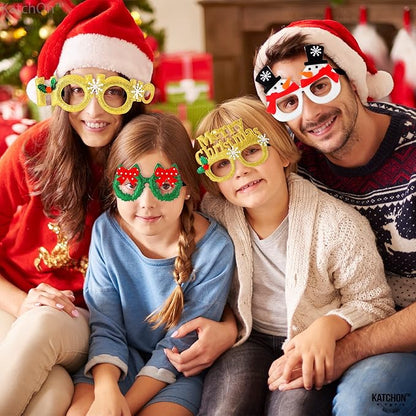 KatchOn, Glitter Christmas Photo Booth Props - Pack of 10 | Christmas Party Decorations | Xmas Party Favors for Kids | Santa Eyeglasses, Xmas Decorations