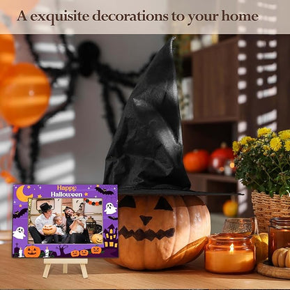 Halloween Picture Frame, 4×6 Pumpkin Wooden Photo Frame for Home Decor Tabletop Display, Cute Ghost Gifts for Family Friends - A02