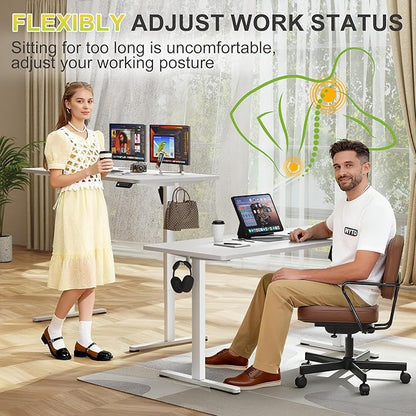 Furmax Electric Standing Desk, 55 x 24 Inches Sit Stand up Desk, Sit Stand Height Adjustable Home Office Desk with 4 Height Position Memory - with Splice Board (White, 55)