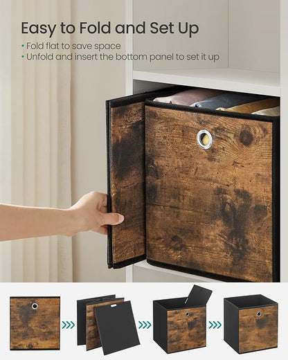 SONGMICS Storage Cubes, Set of 8 Storage Bins, Foldable Fabric Storage Boxes, 13 x 13 x 13 Inches, Fit Cube Storage Unit, for Clothes, Bedroom, Living Room, Rustic Brown and Ink Black URFB833B01