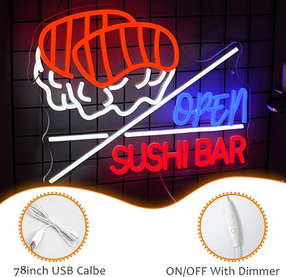 LISIGNVE Sushi Bar Open Neon Sign Led Open Sign for Wall Decor Sushi Bar Neon Light for Japanese Restaurant Shop Snack Food Street (16.5 * 12.6 Inch)