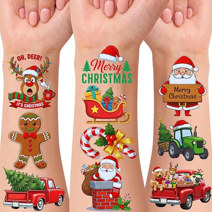 Christmas Temporary Tattoos | Christmas Decorations Party Favors Accessories Goodie Bags Stocking Stuffers Stickers Xmas Santa Claus Reindeer Snowman Gift Idea For Kids Boy Girl Teen Adult-60Pcs