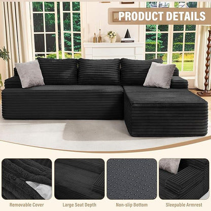 Hobestluk Modular Sectional Sofa Couches L-Shape Couch 3 Seat Modular Sofa Memory Foam Sectional Couches for Living Room, Cloud Couch with Oversized Chaise (96" Right Facing Chaise)