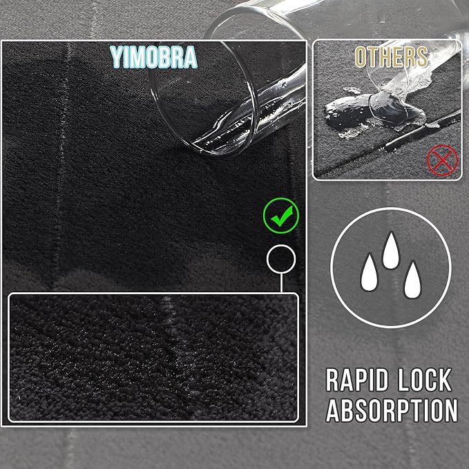 Yimobra Memory Foam Toilet Bath Mat U-Shaped, Soft and Comfortable, Super Water Absorption, Non-Slip, Thick, Machine Wash and Easier to Dry for Bathroom Commode Contour Rug, 24 X 20 Inches, Black