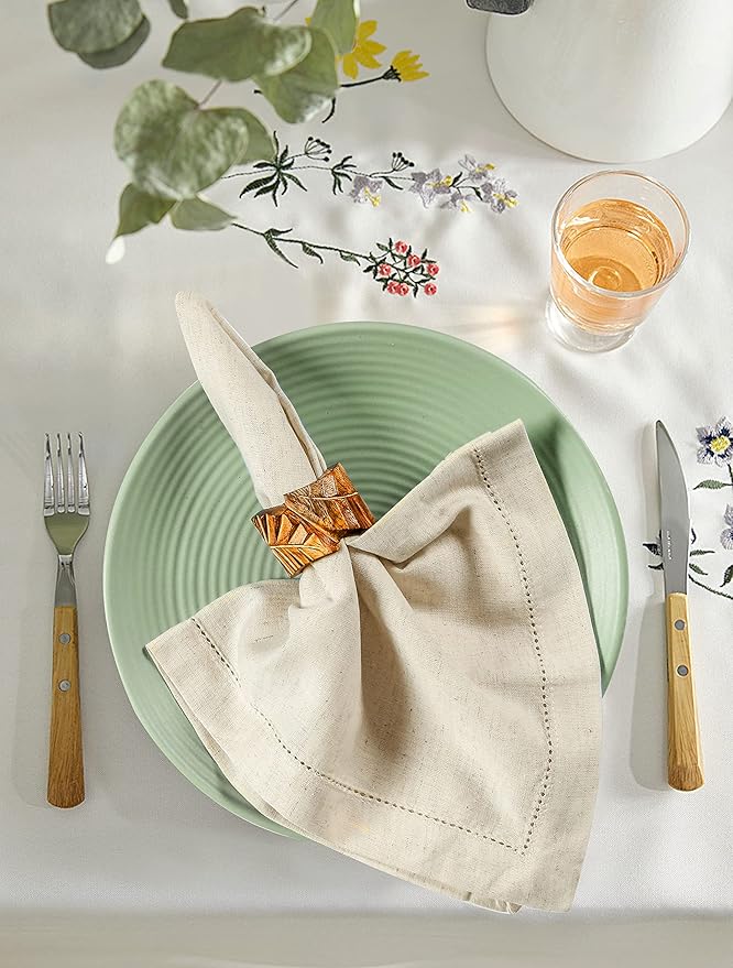 Cloth Napkins Reusable Natural Cloth Dinner Napkins Set of 12 Cotton Flax Fabric Oversized 20x20 Inches Cloth Napkins for Events Parties Weddings Washable Cocktail Napkins Thanksgiving Decor