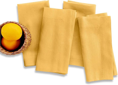Solino Home Linen Napkins Set of 4-100% Pure Linen Mustard Yellow Dinner Napkins Cloth 20 x 20 Inch - Fete, Handcrafted and Machine Washable