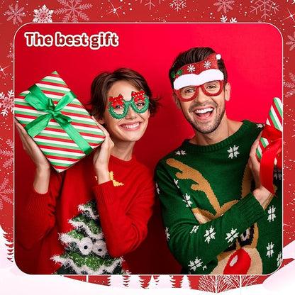 16 Pieces Christmas Glitter Eyeglasses Holiday Party Glasses Supplies Antlers Reindeer Snowman Shape for Xmas Decorations Assorted Styles