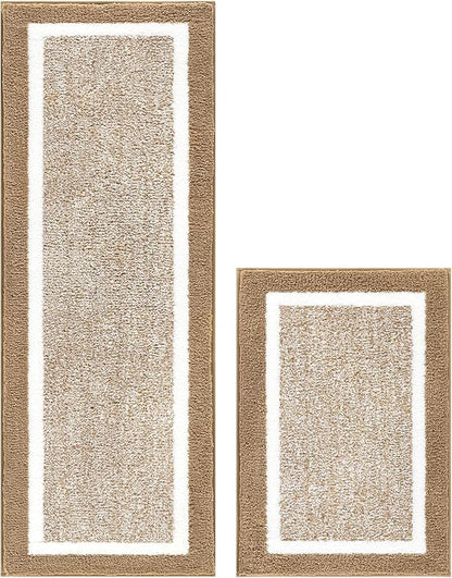 Pauwer Bathroom Rugs Sets 2 Piece, Non Slip Bath Mats for Bathroom, Absorbent Bath Rugs Floor Mat, Machine Washable Shower Rugs for Bath Floor, Tub and Shower, Khaki