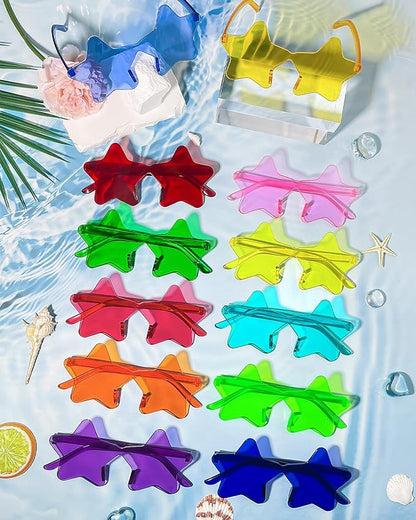 Wholesale 48 Pack Rimless Star/Heart Sunglasses Bulk Adults Unisex, Fun Colorful Star Heart Glasses Party Favors