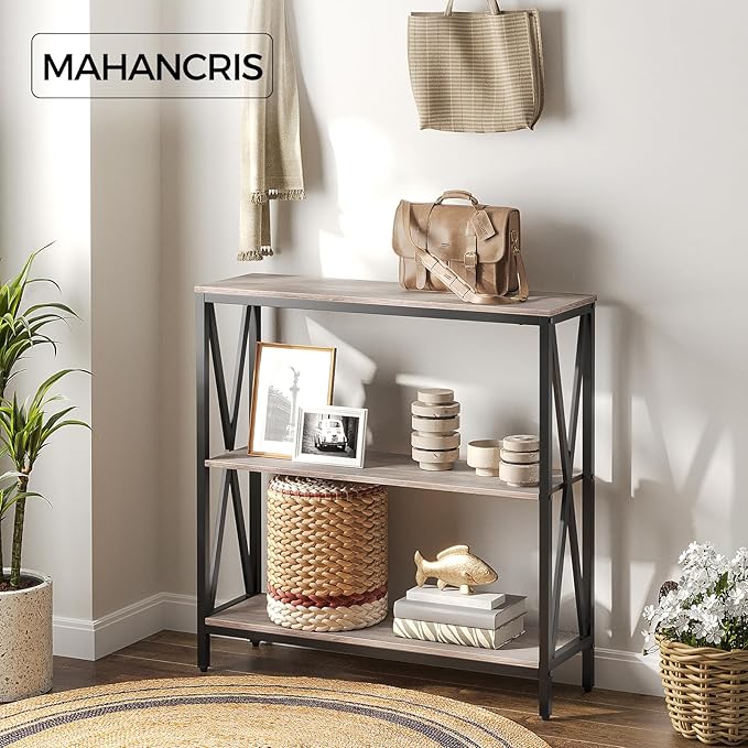 Sofa Table, Industrial Console Table, 3-Tier Narrow Side Table with Open Shelves, Foyer Table for Entryway, Hallway, Kitchen, Living Room and Bedroom, Easy Assembly, Greige CTHG8001Z1