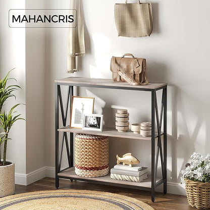 Sofa Table, Industrial Console Table, 3-Tier Narrow Side Table with Open Shelves, Foyer Table for Entryway, Hallway, Kitchen, Living Room and Bedroom, Easy Assembly, Greige CTHG8001Z1