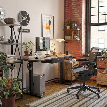 FEZIBO 55 x 24 Inches Standing Desk with Drawer, Adjustable Height Electric Stand up Desk with Storage, Sit Stand Home Office Desk, Ergonomic Computer Desk, Rustic Brown Top