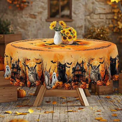 Eikione Round Tablecloth 60inch, Halloween Tablecloth Ghost Waterproof and Wrinkle-Free, Table Covers, Summer Decorations for Home Dining