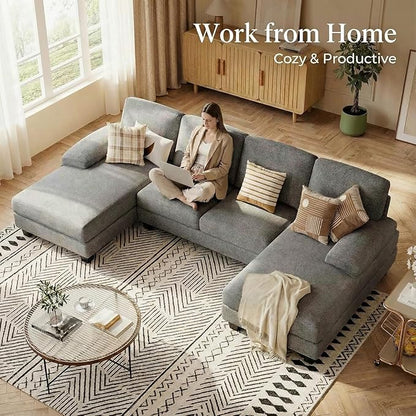 Homall Modular Sectional U Shaped Sofa Couches for Living Room, Comfy Loop Yarn 4 Seat Sofa Set with Removable Pillows, Lounge Chaise Upholstered Couch for Apartment (Loop Yarn, Pearl Gray)