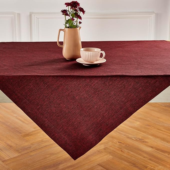Solino Home Square Linen Tablecloth 52 x 52 Inch - 100% Pure Linen Red Garnet Table Throw - Athena, Machine Washable Tablecloth for Fall, Autumn, Holiday, Winter, Christmas, New Year