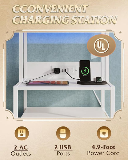 WLIVE Nightstand Set of 2 with Charging Station, LED Night Stands with 2 Fabric Drawers and 4 Storage Open Shelves, Bedside Table Sets for Bedroom, White