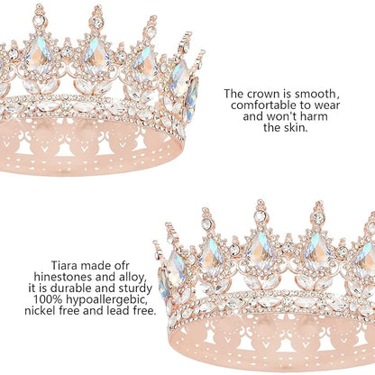 Rose Gold Princess Crown - Glamorous Wedding & Party Tiara for Women & Girls - Sparkling Rhinestones - Comfortable & Hypoallergenic - Perfect for Halloween, Prom, Birthday, Wedding & More