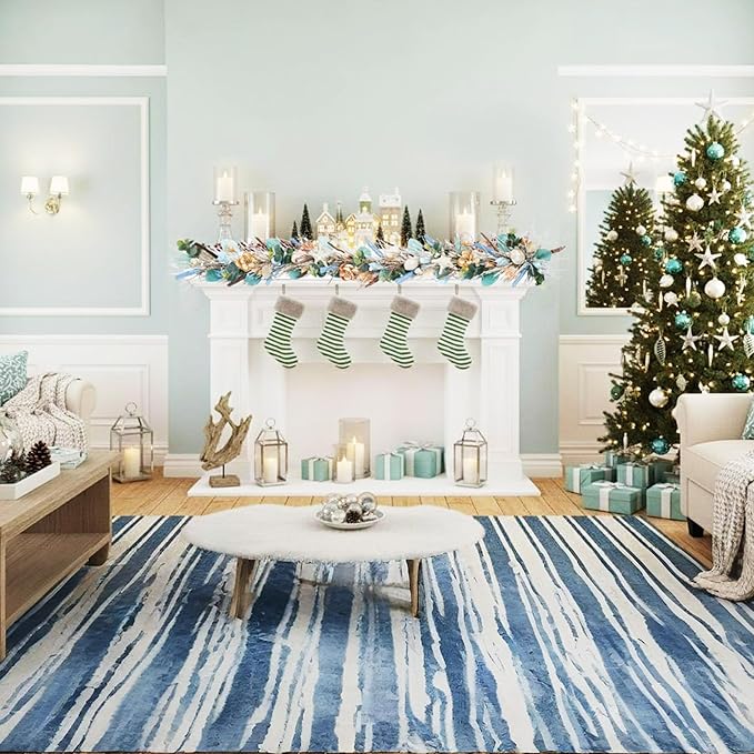 Holiday Tree 5' Coastal Shell Christmas Garland – Handcrafted Beach Christmas Decor with Capiz Shells, Driftwood & Twigs | Coastal Elegance for Mantle, Wall, Bedroom, Dining & Doorway