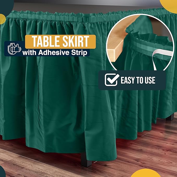Exquisite Ruffle Table Skirt Dark Green 12 Pack 14 Ft Long Table Skirts for Rectangle Tables 6ft Plus or Round Tables Skirts with Adhesive Strip for Gender Reveal Decor & Happy Birthday Parties