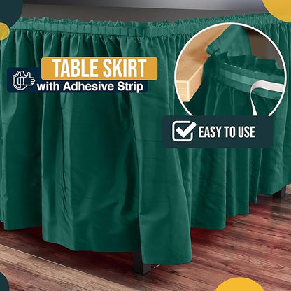 Exquisite Ruffle Table Skirt Dark Green 6 Pack 14 Ft Long Table Skirts for Rectangle Tables 6ft Plus or Round Tables Skirts with Adhesive Strip for Gender Reveal Decor & Happy Birthday Parties