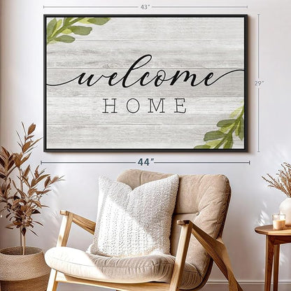 Elephant Stock Rustic Welcome Home Wall Art - Horizontal Floating Framed Canvas - 1-Piece Living Room Wall Decor - Digital Art Inspirational And Typography Canvas Print - Gray and Black Decor for Wall by Natalie Carpentieri - 43" X 29"
